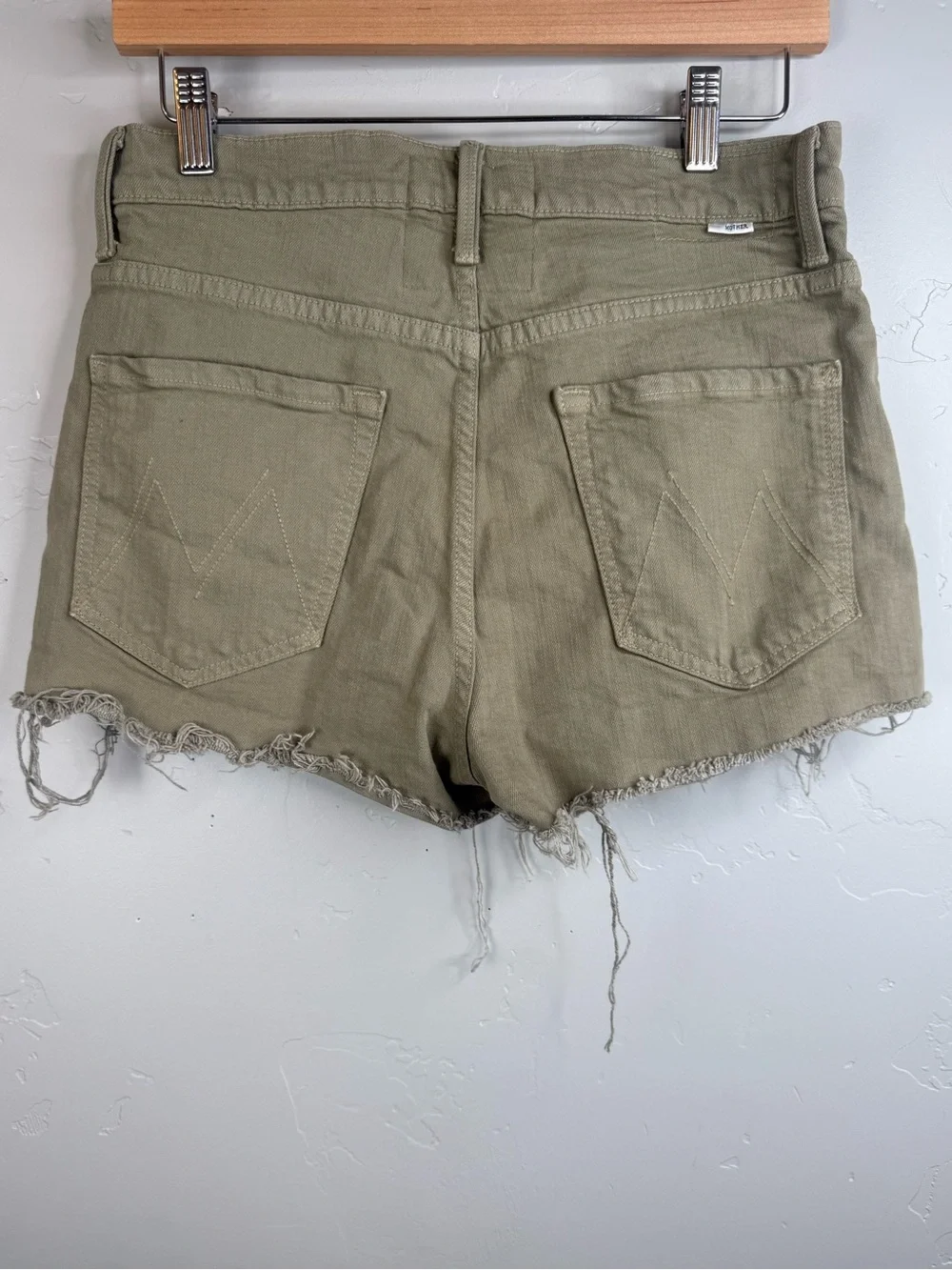 MOTHER The Dodger Short Fray Olive Green Denim Shorts Size 27 Made in USA